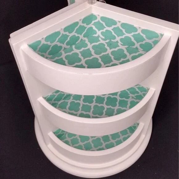 Pottery Barn Teen Rotating Spinning 3-sided White Teal Jewelry Organizer Box